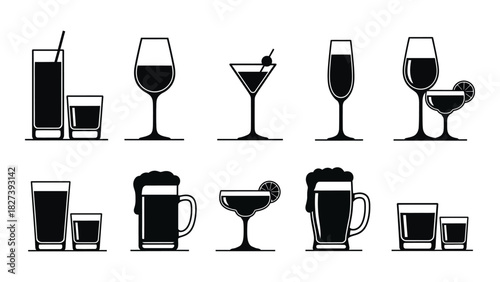 Drink glass silhouettes collection isolated on white background, Vector
