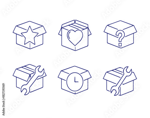 Collection of conceptual icons representing different aspects of shipping and delivery services.