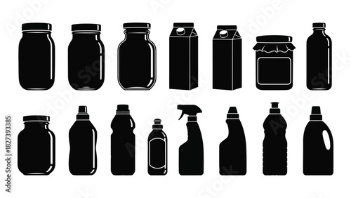 Diverse product container silhouettes isolated on white background, Vector