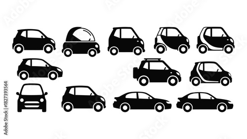 Collection of car silhouettes isolated on white background, Vector
