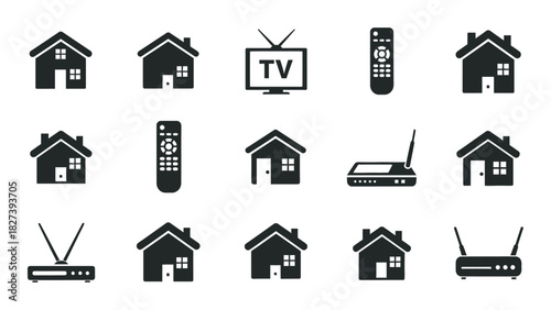 Home and technology silhouettes icon set isolated on white background, Vector