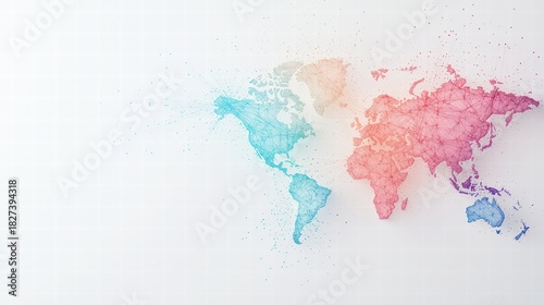 world map Global Network Connections World map with colorful lines representing different types of data flow and internet traffic, data visualization.