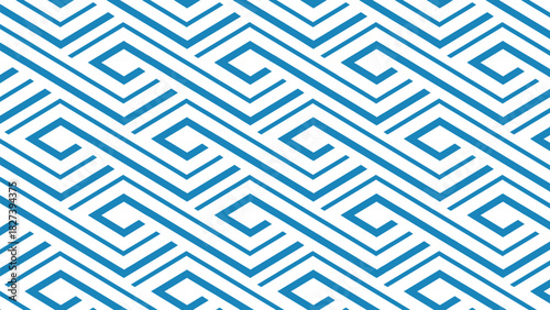 Seamless blue and white geometric pattern with a classic Greek key meander design, creating an abstract and elegant decorative background
