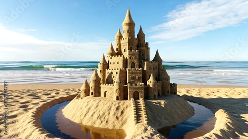 Spectacular sandcastle on the beach, a creative expression of summer fun and architectural