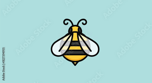 Cartoon Bee Illustration on Bright Sky Blue Background.
