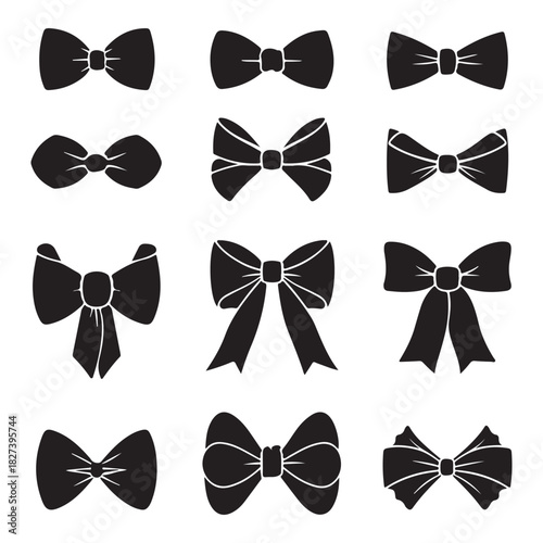 a set of 9 black bow and bow tie silhouettes