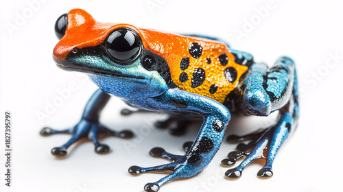 Vibrant poison dart frog featuring stunning coloration, a unique and exotic amphibian closeup