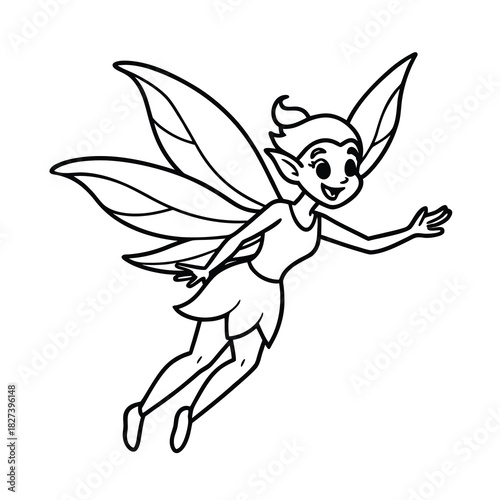 Single Line Fairy Flight Line Art on White Background