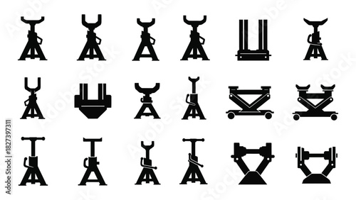 Automotive car jack and stand silhouettes isolated on white background, Vector