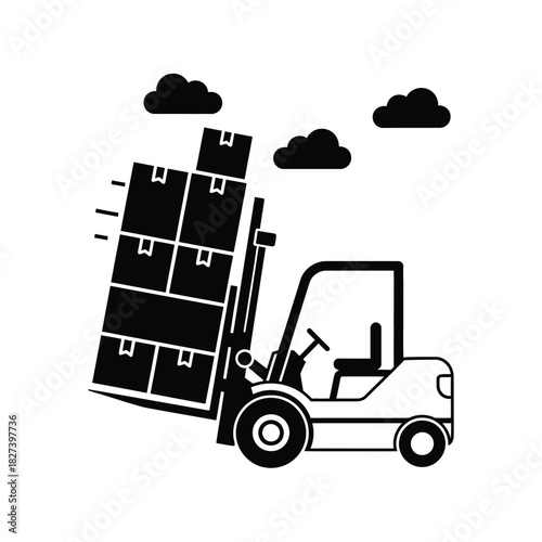 Logistics and shipping operations concept with a forklift truck carrying stacked cardboard boxes, illustrating efficient warehouse management, delivery, and supply chain processes.