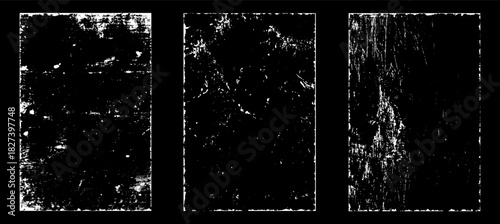 Grunge worn paper effect. Overlay texture stamps with old paper. Stamps distress grain surface dust and rough background concept. Illustration place over object to create grunge effect. Vector EPS10.
