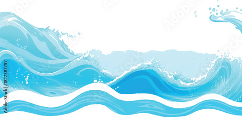 Stylized blue ocean waves vector illustration of water surface great for backgrounds and design elements