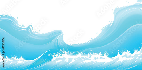 Stylized ocean waves illustration flowing blue water with splashes vector design element for backgrounds and banners