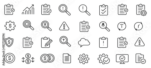 business continuity icon set, vector illustration featuring planning, risk analysis, threat assessment, mitigation strategies, and management symbols, suitable for enterprise security, compliance 
