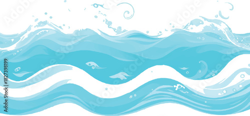 Stylized ocean waves illustration flowing water with splashes vector design element for backgrounds and banners