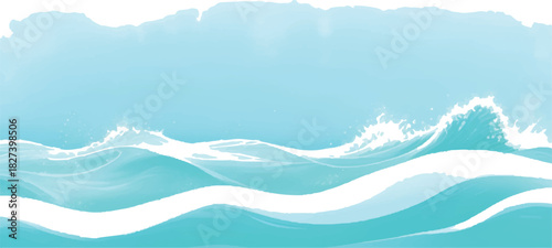Stylized ocean waves illustration light blue and white color palette perfect for backgrounds and summer themed designs