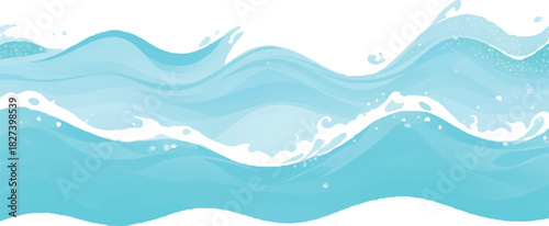 Stylized blue water waves illustration flowing ocean surface with white foam perfect for backgrounds and design elements