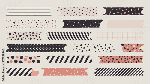 Abstract Washi Tape Vector Collection - Terrazzo and Striped Digital Scrapbooking Tape