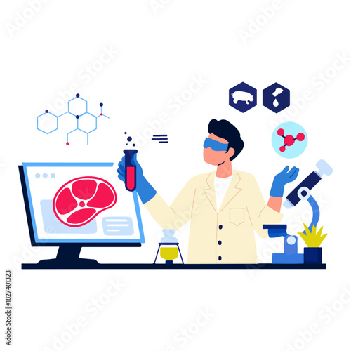 Scientist Researching Lab-Grown Meat and Cultivated Meat Illustration