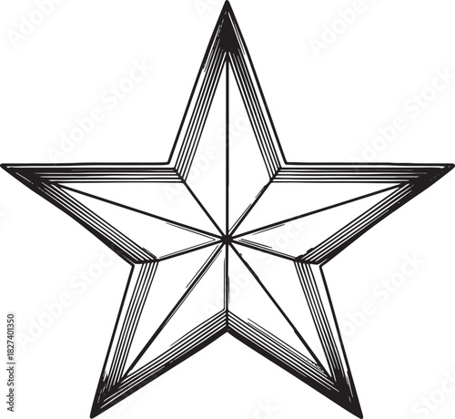 Outline drawing of a fivepointed star with internal geometric detail