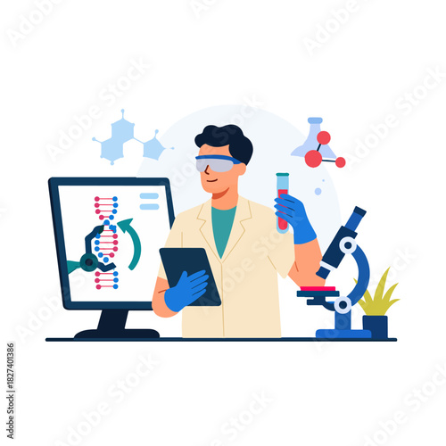 Scientist in Laboratory Conducting Genetic Research Illustration