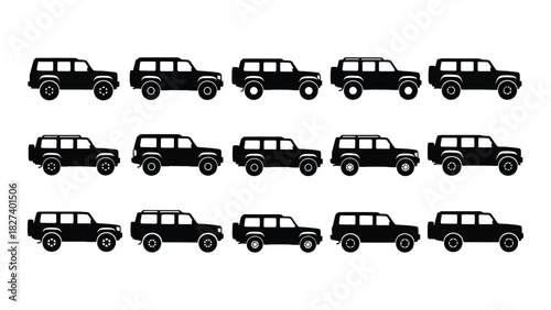Suv and off-road vehicle silhouettes isolated on white background, Vector
