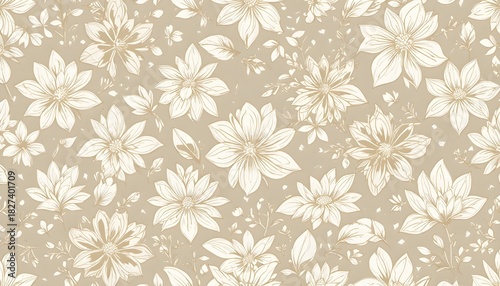 “Seamless Beige Vector Pattern with White Drops – Monochrome Abstract Floral Background”