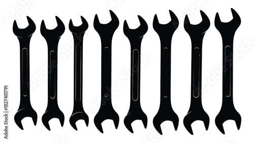 Wrench silhouettes set isolated on white background, Vector
