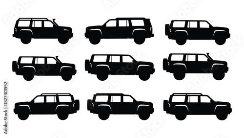 Suv and off-road vehicle silhouettes isolated on white background, Vector