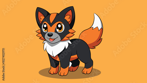 Cute cartoon fox dog creature with orange and black fur