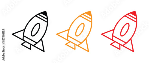 hree stylized rockets in black orange and red vector