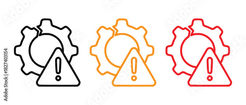 Warning icons with gears representing system error or malfunction vector