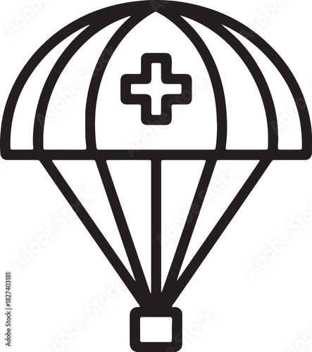 Medical supply drop icon with cross symbol on parachute