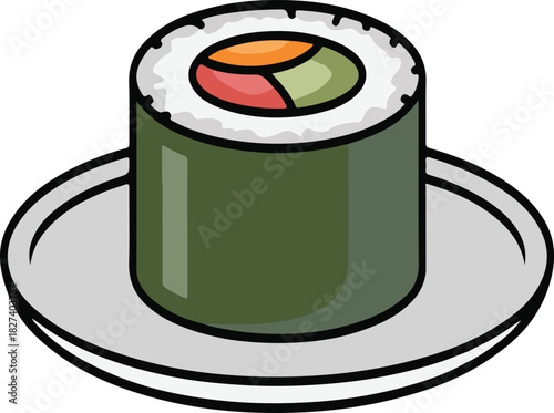 Sushi roll with colorful fillings on a plate vector illustration