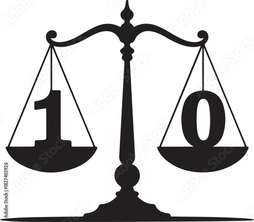 Silhouette of Justice Scales with Binary Numbers 1 and 0