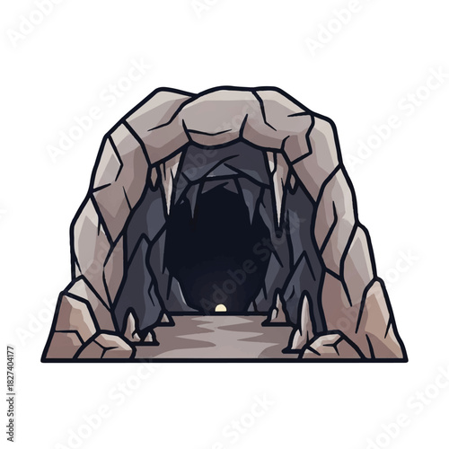 Cartoon Cave Entrance: Dim Tunnel Opening with Rocky Walls.