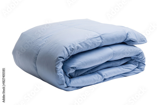 Folded light blue comforter with stitched pattern on black background blanket bedding, Cut Out, Isolated On White Background, Png Transparent