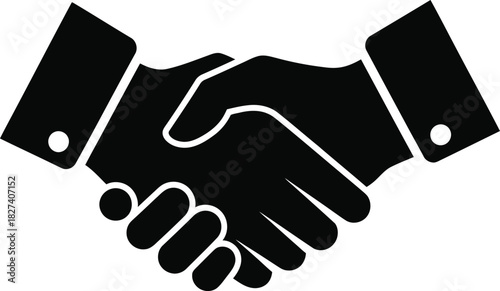 Silhouette icon representing a firm handshake between two individuals in business attire, symbolizing agreement and partnership