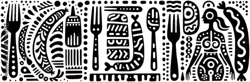 Whimsical Culinary Art: A Black and White Food Illustration.