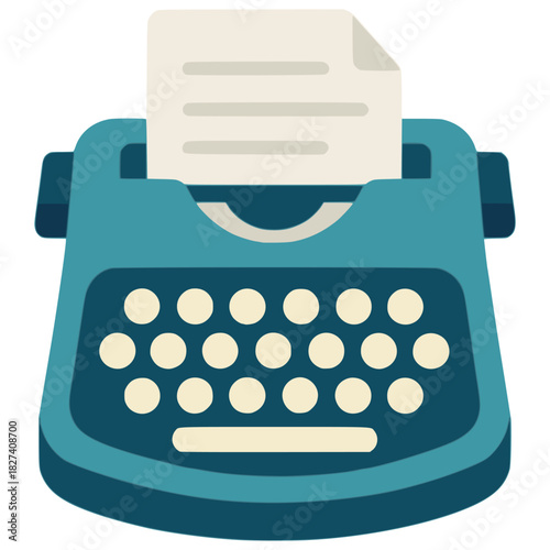 Retro typewriter with paper write creative work flat color vector illustration template design