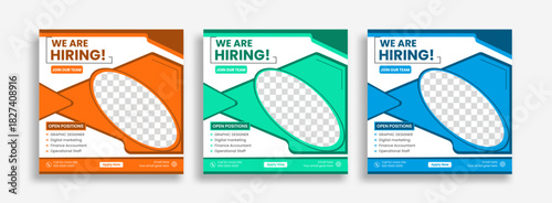 We Are Hiring Blue and Green Job Vacancy Announcement Banner Template for Social Media Post