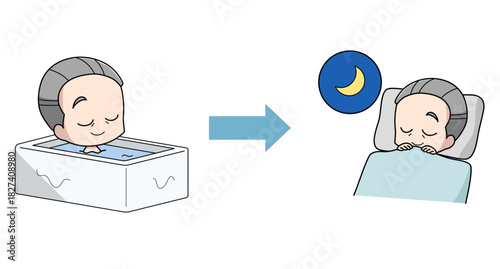 入浴後によく眠れた高齢男性のイラスト