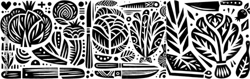 Monochrome Culinary Garden: A Black and White Vegetable Medley.