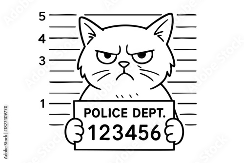 A cat is holding a police department ID card. The cat is angry and is holding the card in a way that makes it look like he is being arrested