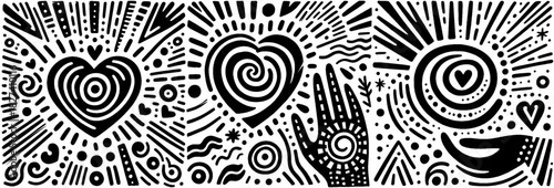 Heart and Hand Symbolism: A Black and White Illustration.