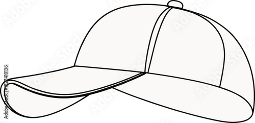 Baseball cap vector, simple line drawing, fashion illustration, headwear sketch, clothing design, sports accessory, hat outline, casual style, apparel graphic, streetwear icon