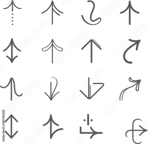 Arrow symbol set, vector illustration, stylized arrows, graphic design element, navigation icon, direction marker, UI symbol, abstract pointer, creative guide, 3D effect