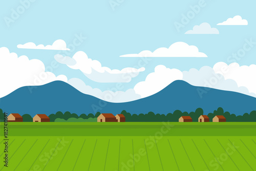 landscape with mountains and house vector art