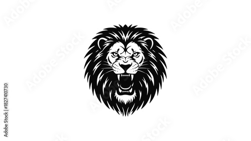 Lion head vector illustration with open mouth and detailed mane