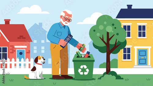 Senior responsibly recycling old electronics at a drop-off point. Suitable for technology waste education, eco-friendly disposal campaigns, and sustainability visuals
